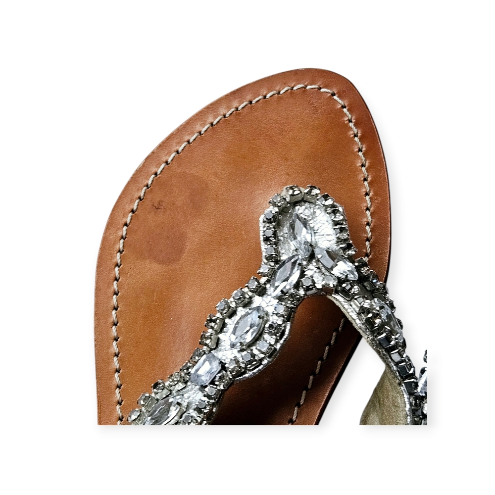 Mystique Boutique Rhinestone Beaded Leather Flip Flop Sandals Size 6 - Picture 5 of 9